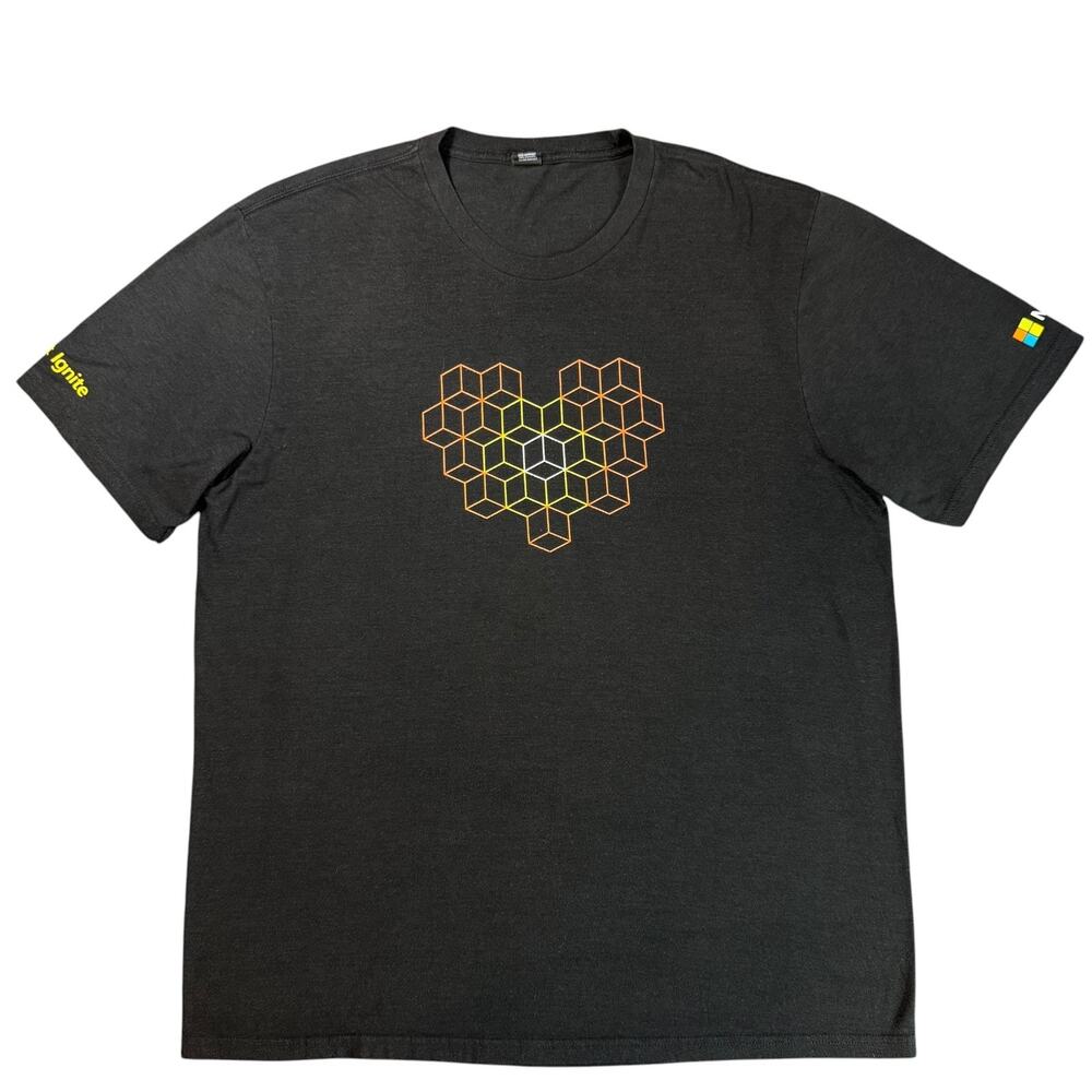 Microsoft Ignite Heart Black T-Shirt Men's XL Tech Promo Windows Event Tee 2020s